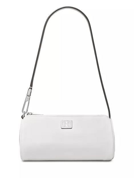 Tory Burch White Cylinder Shoulder Bag With Black Strap